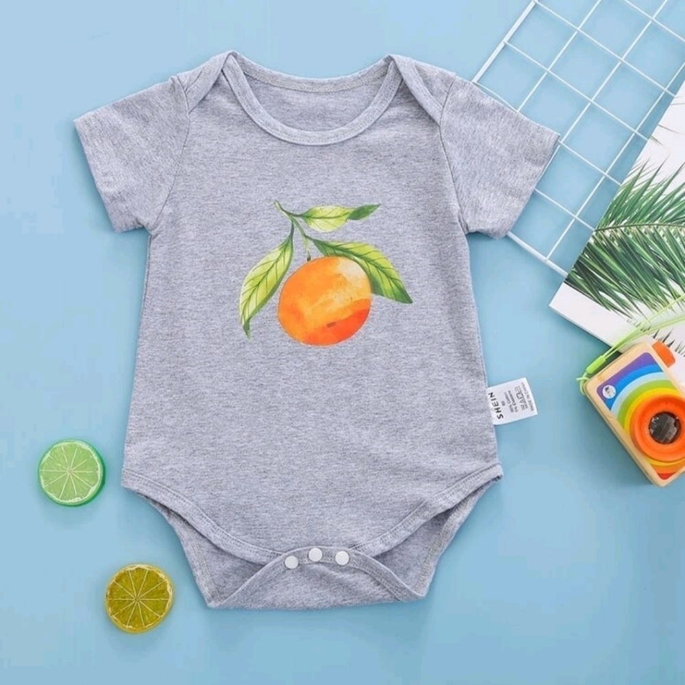 New Shein Baby 9-12 mos Orange Fruit Cotton Blend Outfit, Gray 9 - 12 Months